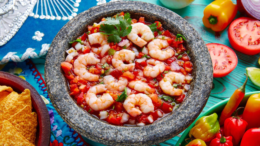 ceviche and camarones,
